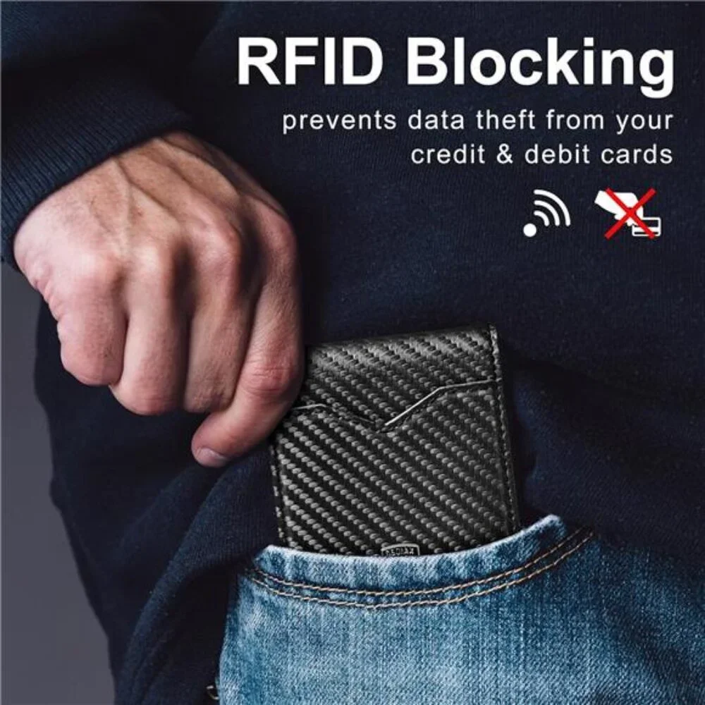 Slim Wallet for Men Rfid Blocking Leather Bifold Front Pocket Carbon Fiber